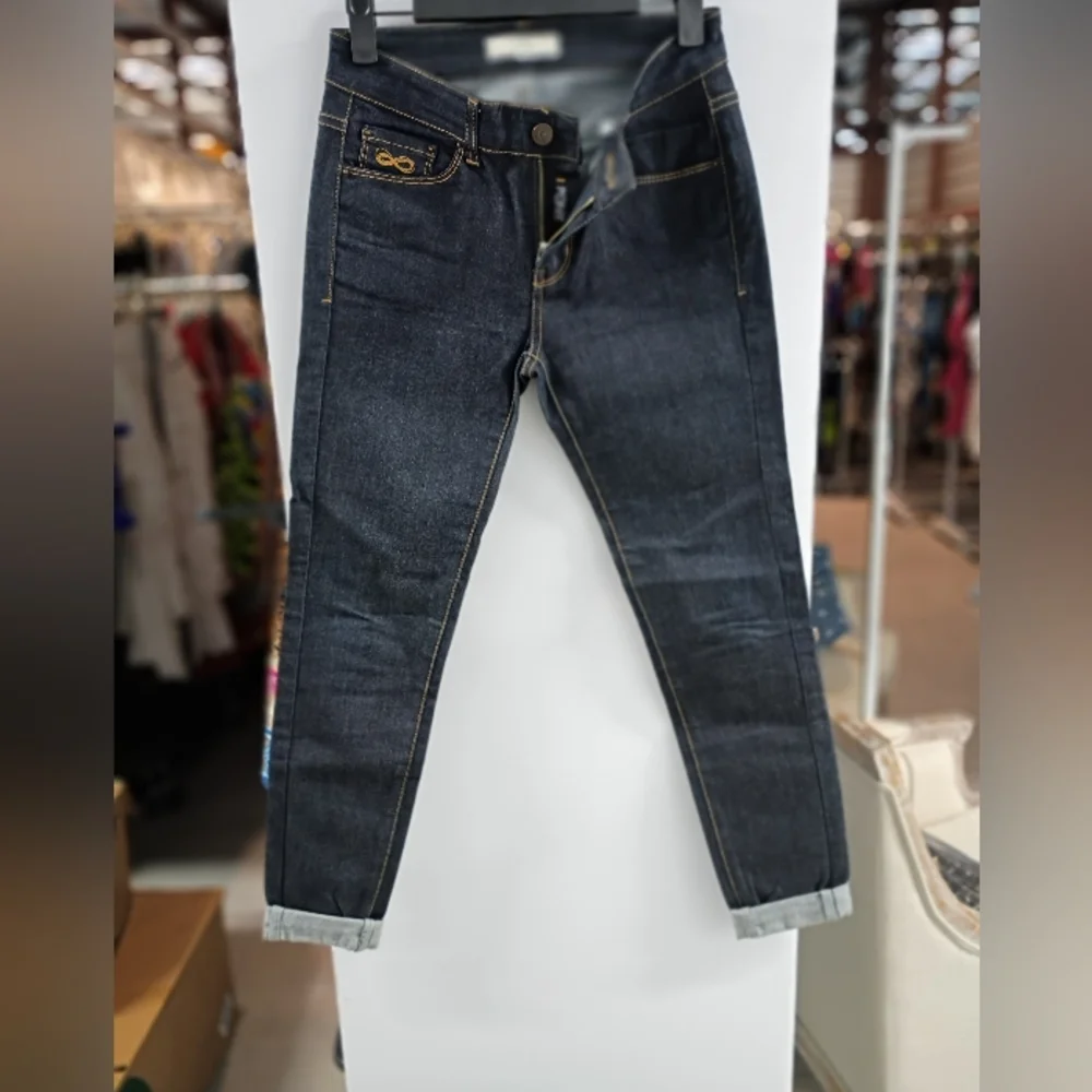 Pony Blue Skinny Jeans with Gold Stitching